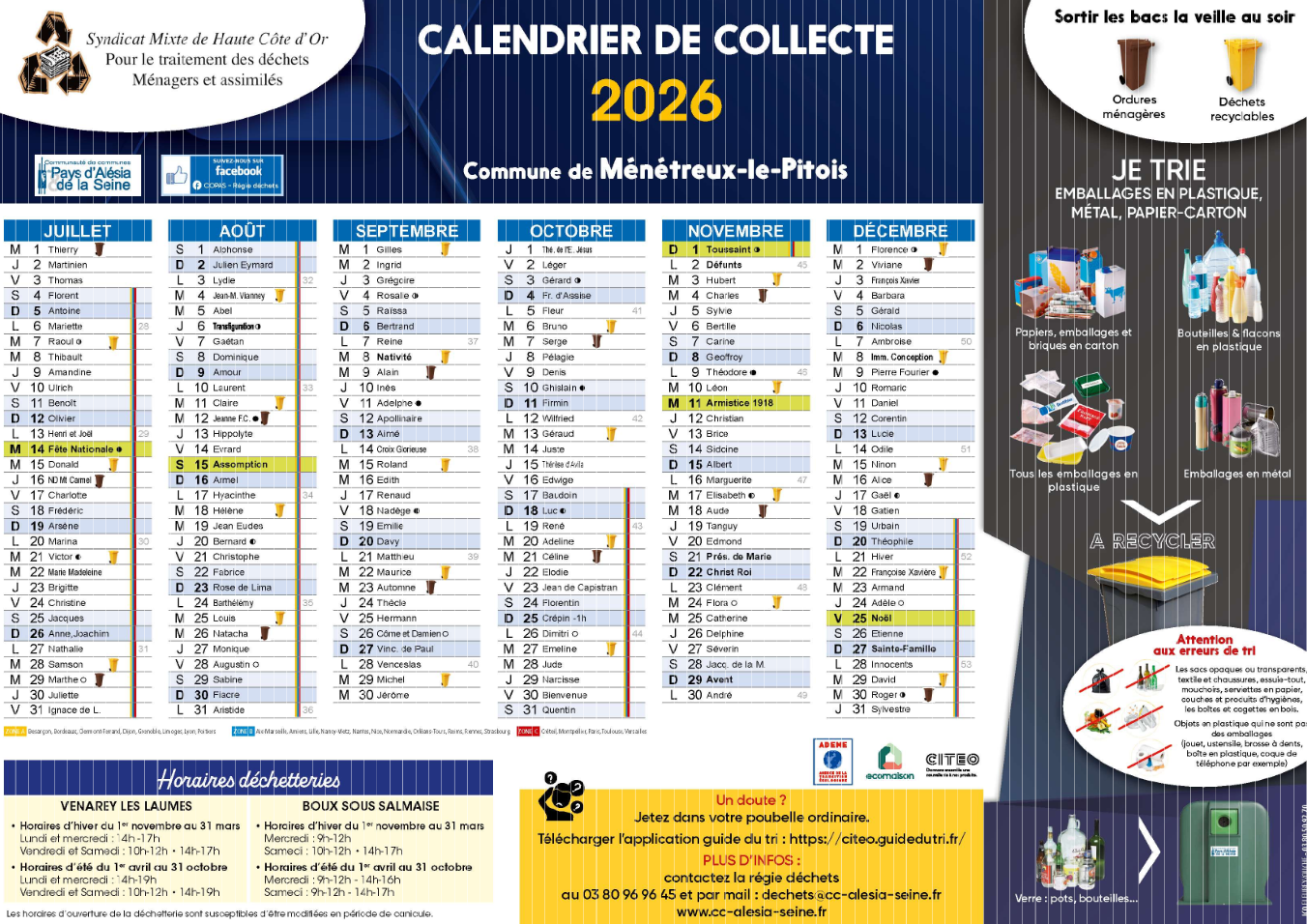Calendrier de collecte 2026